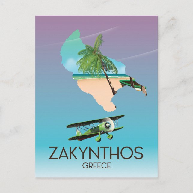 Cartão Postal Poster de viagens de mapa de Grécia Zakynthos (Frente)