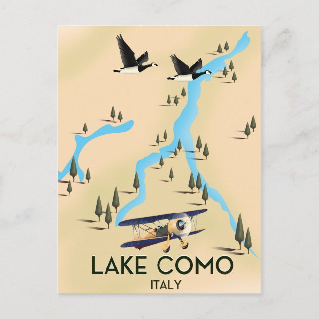 Cartão Postal Poster de viagens de Mapa do Lago Como Itália (Frente)