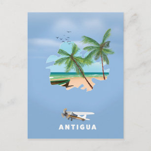 Cartão Postal Poster de viagens de mapa Ilustrado de Antígua