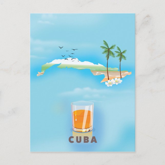 Cartão Postal Poster de viagens de mapa ilustrado de Cuba (Frente)