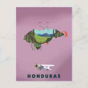 Cartão Postal Poster de viagens de mapa ilustrado de Honduras