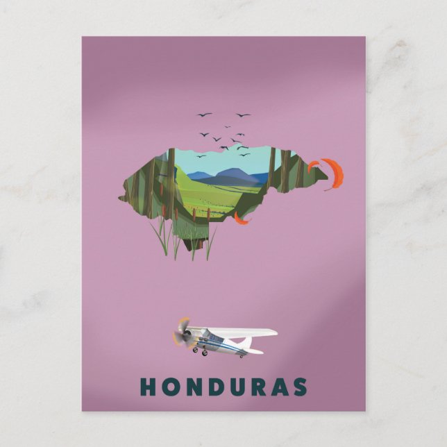 Cartão Postal Poster de viagens de mapa ilustrado de Honduras (Frente)