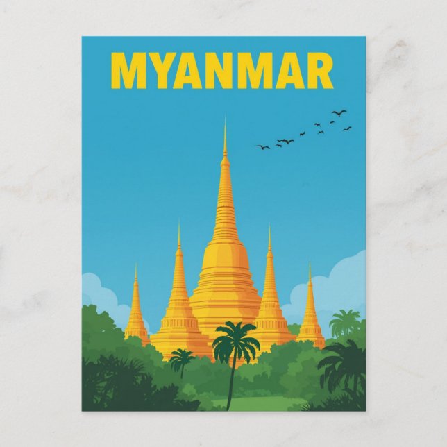 Cartão Postal Poster de viagens de Myanmar retrô (Frente)