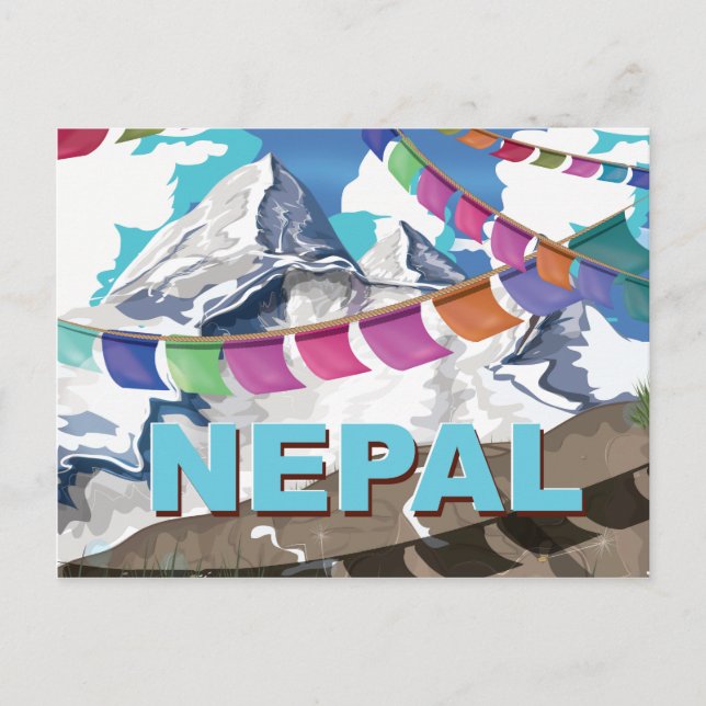 Cartão Postal Poster de viagens de Oração Himalaia no Nepal (Frente)
