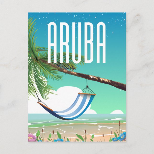 Cartão Postal Poster de viagens de praia de Aruba Hammock (Frente)