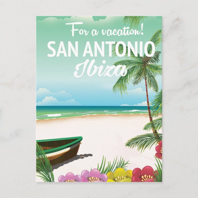 Cartão Postal Poster de viagens de praia de San Antonio Ibiza (Frente)