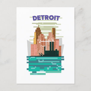 Cartão Postal Poster de viagens do horizonte de Detroit City.