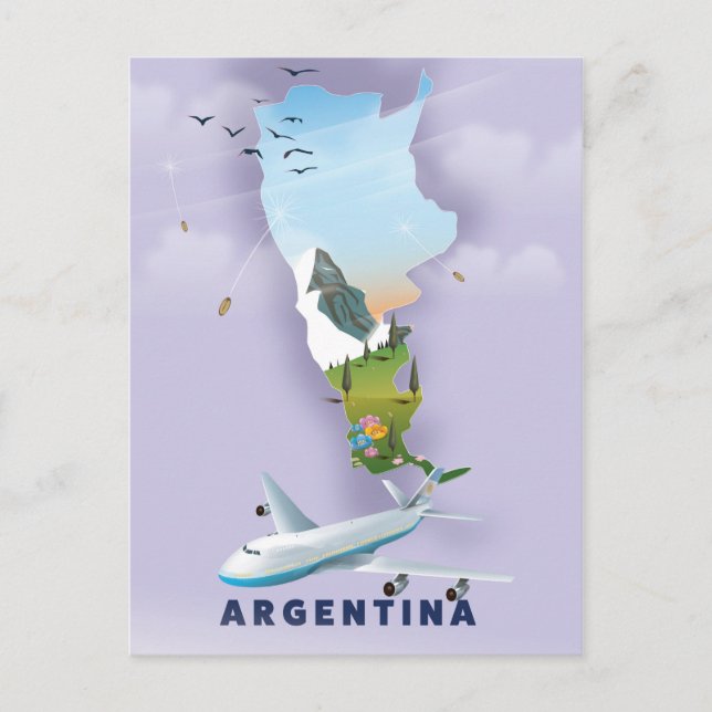 Cartão Postal Poster de viagens do Mapa Argentina (Frente)
