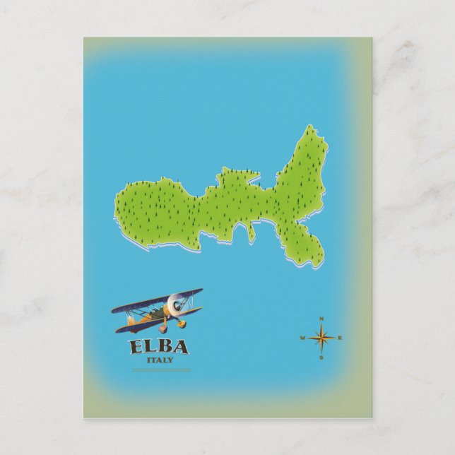 Cartão Postal Poster de viagens do mapa Elba Itália (Frente)