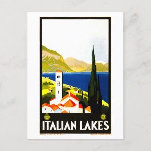 Cartão Postal Poster de viagens dos Lagos Italianos Vintage