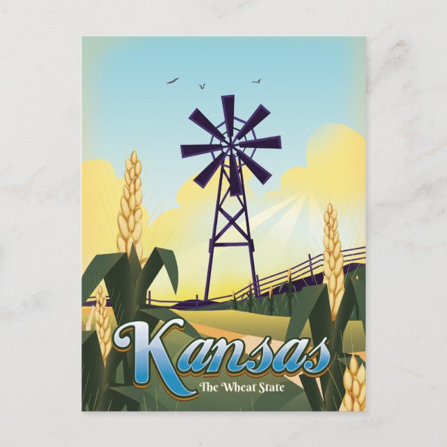 Cartão Postal Poster de viagens "Estado do Trigo" do Kansas. (Frente)