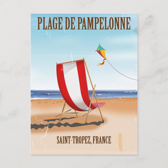 Cartão Postal Poster de viagens francês Plage de Pampelonne Vint (Frente)