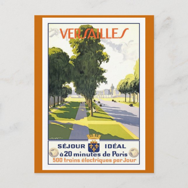 Cartão Postal Poster de viagens francês Versailles Vintage (Frente)