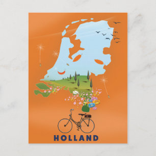 Cartão Postal Poster de viagens Holland Map