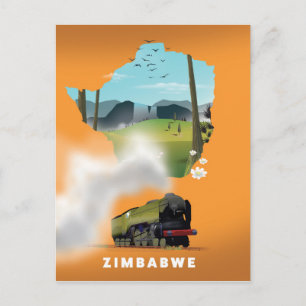 Cartão Postal Poster de viagens ilustrado do Mapa do Zimbábue