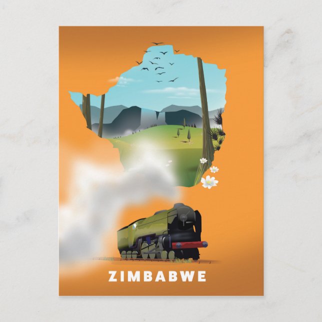 Cartão Postal Poster de viagens ilustrado do Mapa do Zimbábue (Frente)
