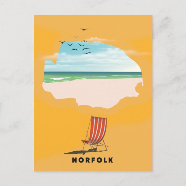 Cartão Postal Poster de viagens ilustrado do Norfolk Map (Frente)