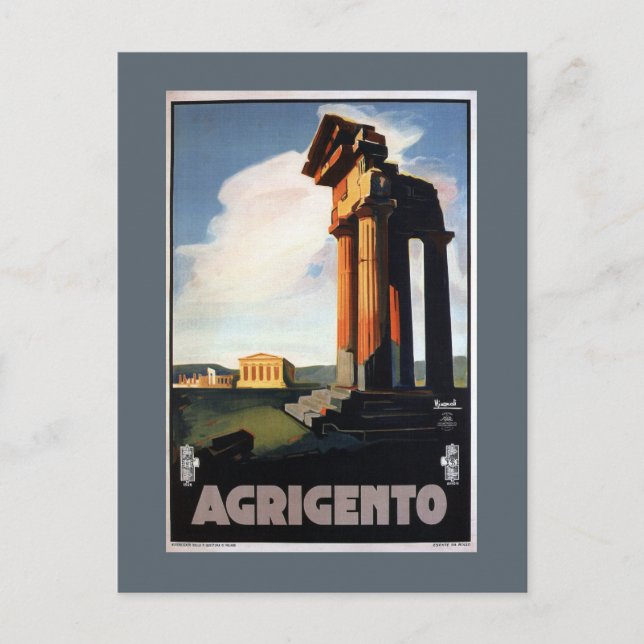 Cartão Postal Poster de viagens italiano Agrigento Vintage (Frente)