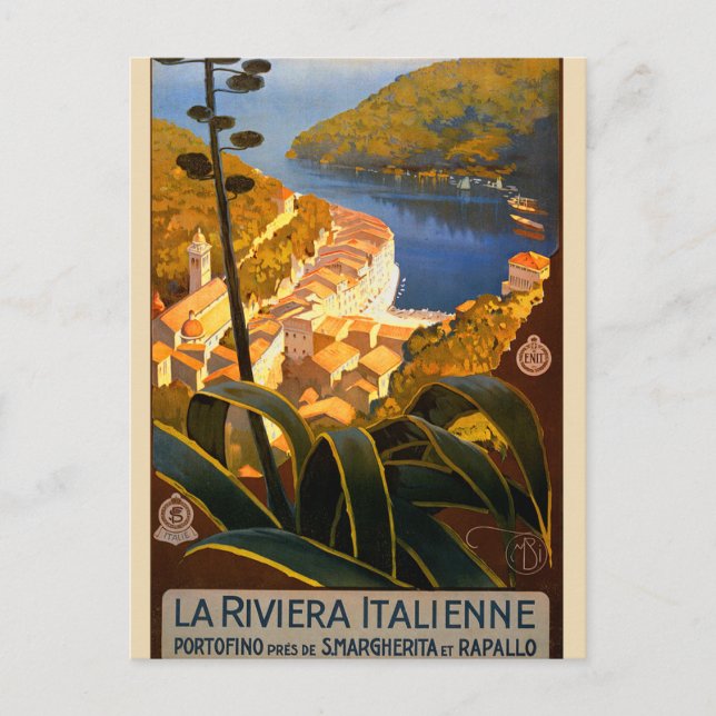 Cartão Postal Poster de viagens italiano Riviera Europe Itália (Frente)