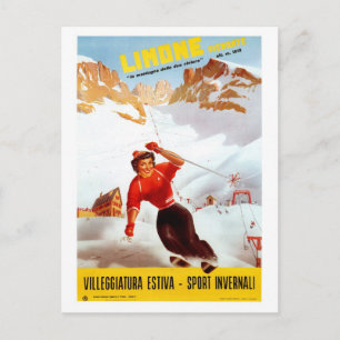 Cartão Postal Poster de viagens italiano Vintage ski Limone Piem