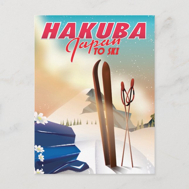 Cartão Postal Poster de viagens japonês Hakuba. (Frente)