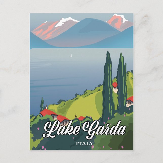 Cartão Postal Poster de viagens Lake Garda Itália (Frente)