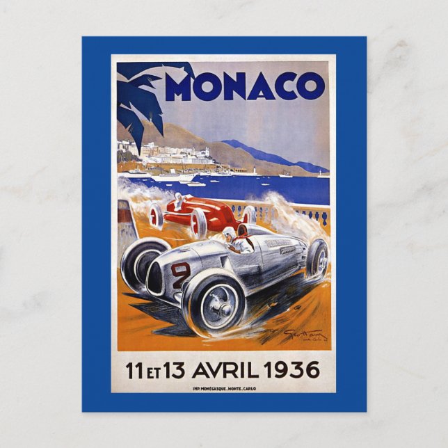 Cartão Postal Poster de viagens Mônaco, corrida de carros de 193 (Frente)