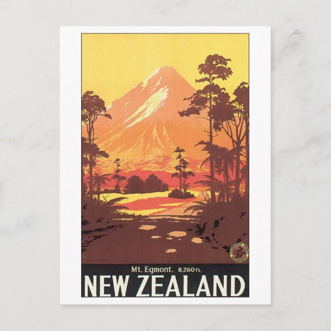 Cartão Postal Poster de viagens Mt Egmont Nova Zelândia (Frente)