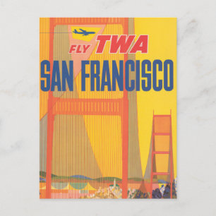 Cartão Postal Poster de viagens Para Voar Twa Para São Francisco