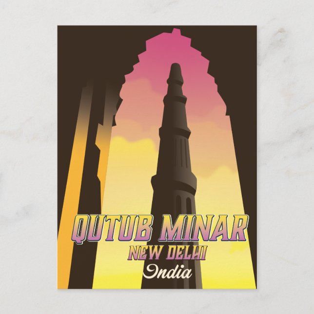 Cartão Postal Poster de viagens Qutub Minar Nova Deli Índia (Frente)