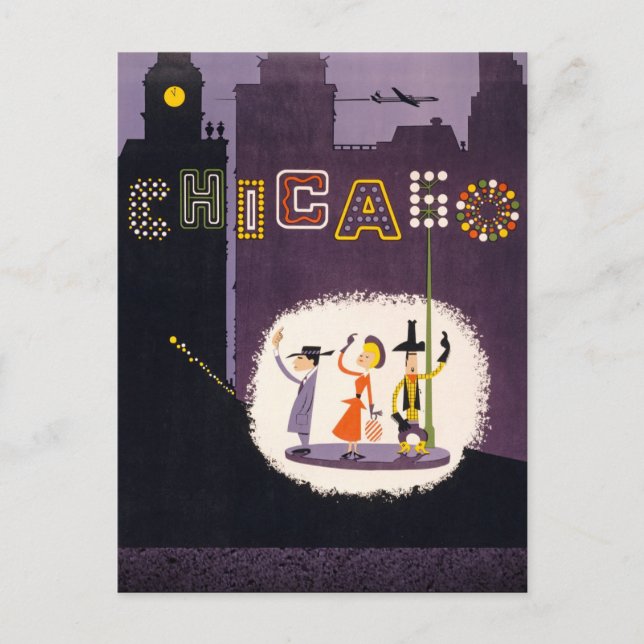 Cartão Postal Poster de viagens Retroativo de Chicago Illinois V (Frente)