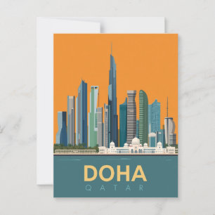 Cartão Postal Poster de viagens Skyline do Qatar de Doha Vintage