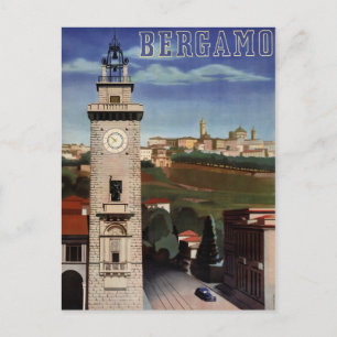 Cartão Postal Poster de Viagens vintage Bergamo restaurado