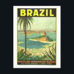 Cartão Postal Poster de viagens Vintage Brasil<br><div class="desc">Este postal é uma reprodução de uma poster de viagens vintage para o Brasil.</div>
