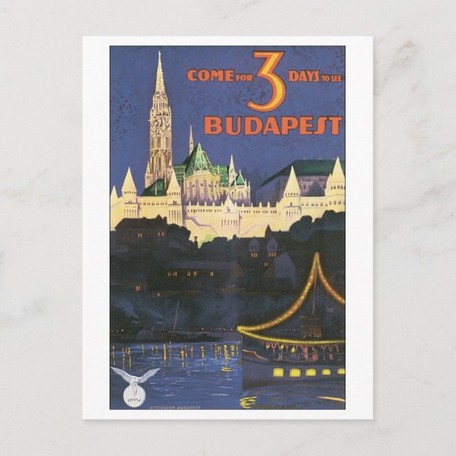 Cartão Postal Poster de Viagens vintage Budapeste (Frente)
