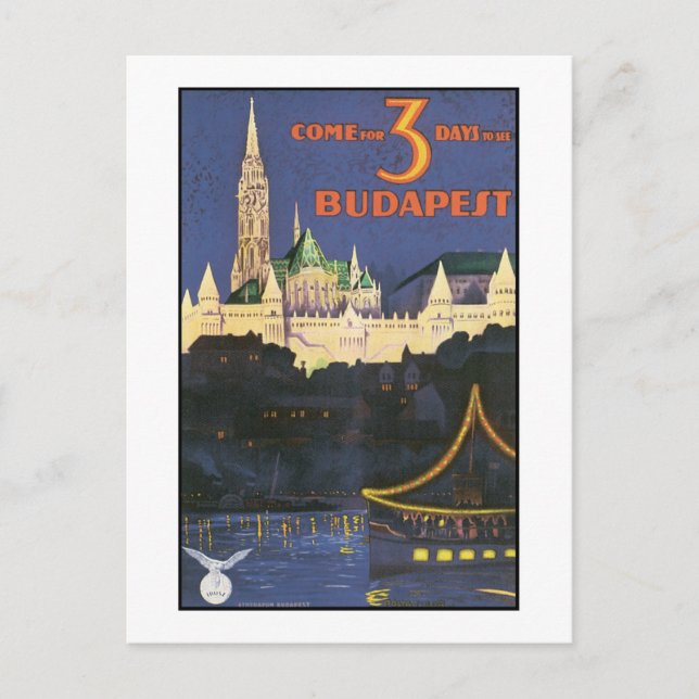 Cartão Postal Poster de Viagens vintage Budapeste (Frente)