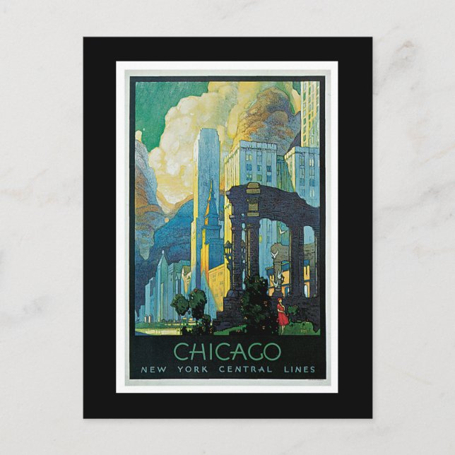 Cartão Postal poster de Viagens vintage "Chicago" (Frente)