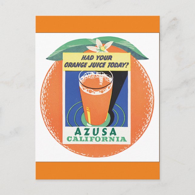 Cartão Postal Poster de Viagens vintage da Califórnia Azusa (Frente)