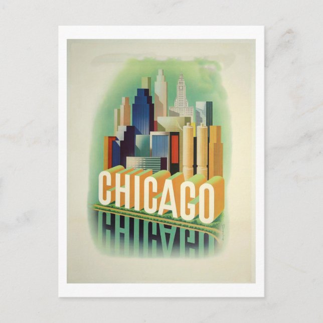 Cartão Postal Poster de Viagens vintage de Chicago (Frente)