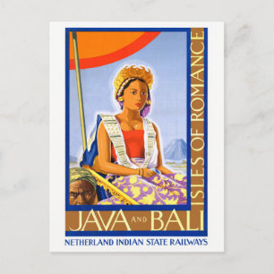 Cartão Postal Poster de Viagens vintage de Java e Bali restaurad