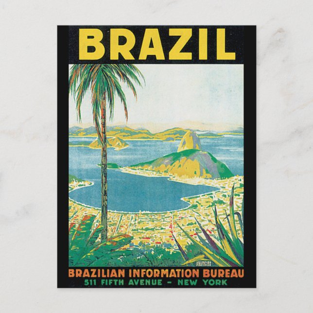 Cartão Postal Poster de Viagens vintage do Brasil (Frente)