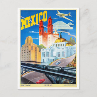 Cartão Postal Poster de Viagens vintage do México restaurado