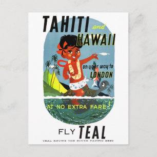 Cartão Postal Poster de Viagens vintage do Taiti Havaí Restaura