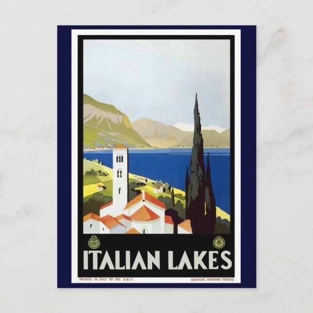 Cartão Postal poster de Viagens vintage "Lagos Italianos" (Frente)