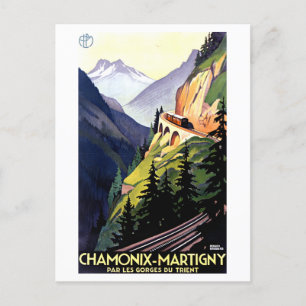 Cartão Postal Poster de viagens vintage para Chamonix e Martigny