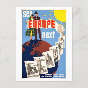 Cartão Postal Poster de viagens Vintage "Veja a Europa em seguid