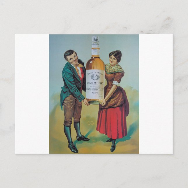 Cartão Postal poster de whisky irlandês original, mão a mão (Frente)