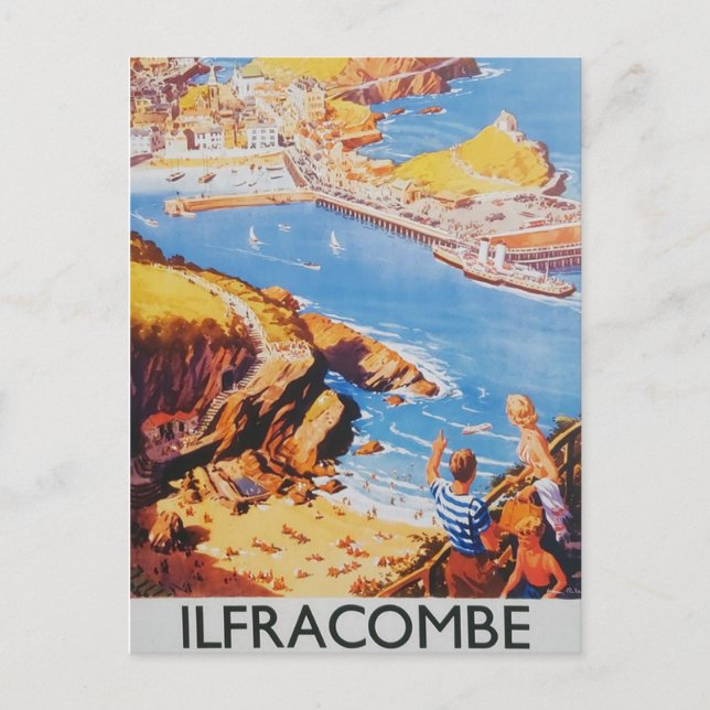 Cartão Postal Poster do comboio vintage de Ilfracombe (Frente)