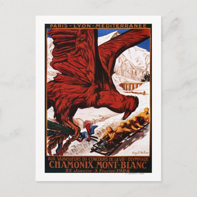 Cartão Postal poster dos Jogos Olimpiadas de inverno de 1924 (Frente)