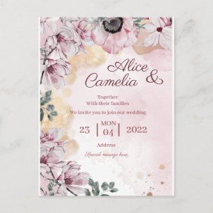 Cartão Postal poster elegante flores rosa com ouro